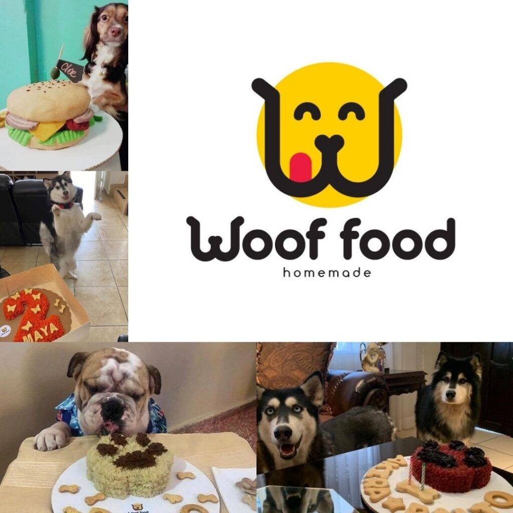 Alimentos orgánicos para perros y logo de la panadería orgánica para perros Woof food de Honduras.