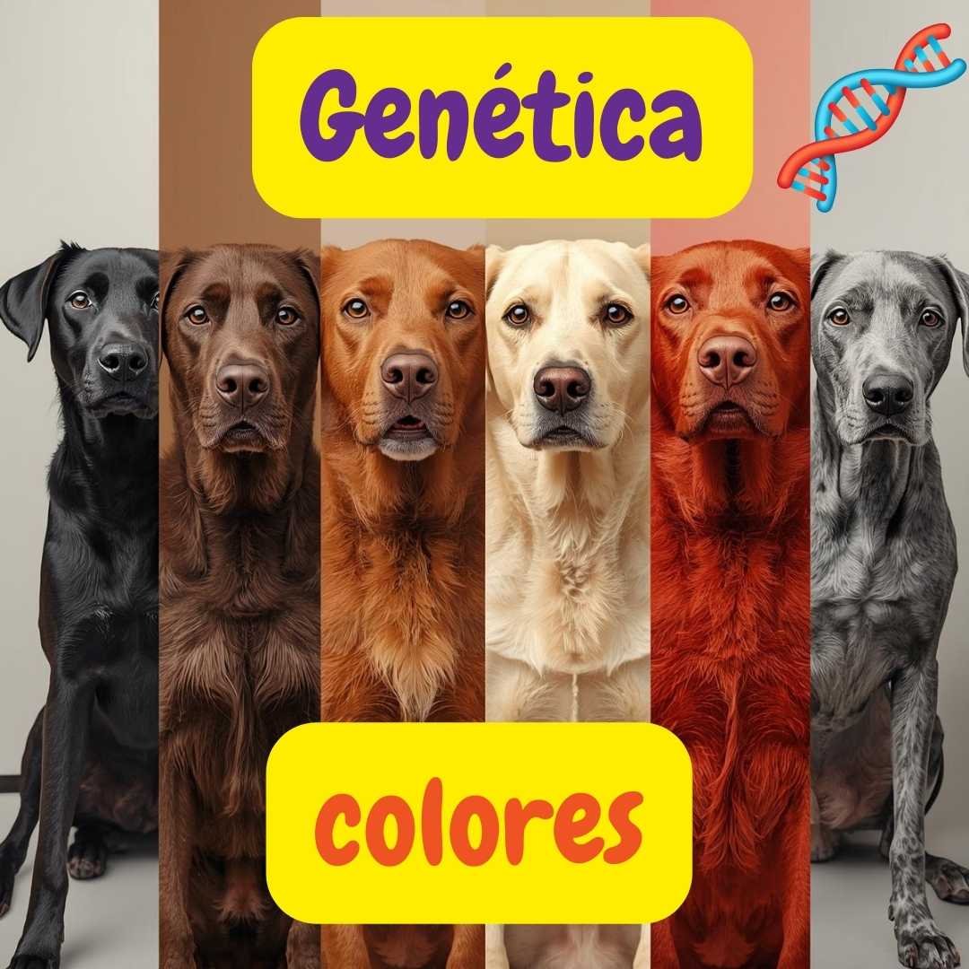 perros de diferentes colores con un simbolo de genetica